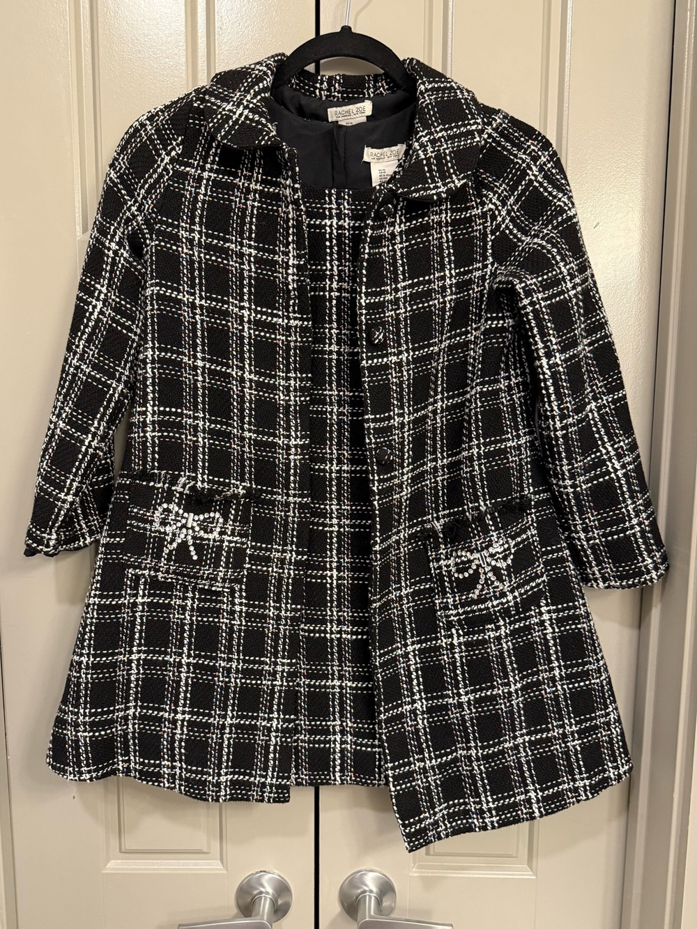 Rachel Zoe Girls Black & White Tweed Pea Coat & Sleeveless Dress Set Size 10